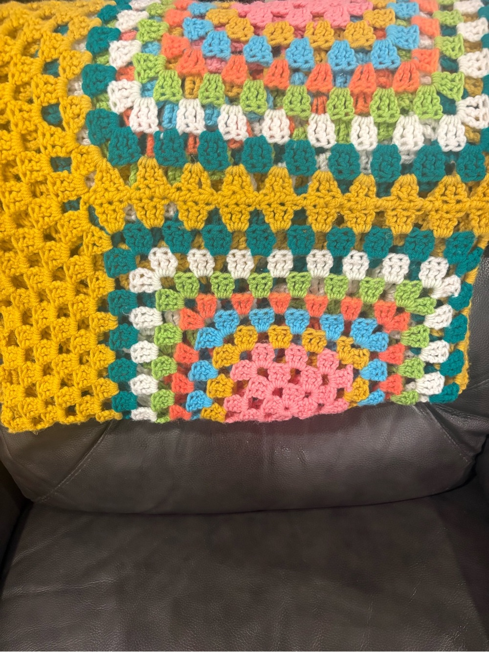 Handmade Crochet Granny Square Multicolor Colorful Throw Blanket - Picture 3 of 5